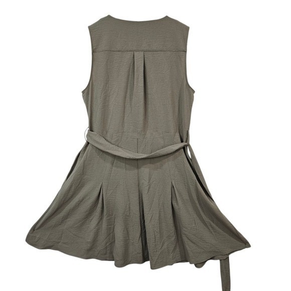 DKNY Sleeveless Belted Shirtdress Flared Vacation Office Summer Olive‎ Green - Picture 5 of 12